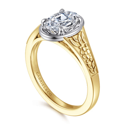 Billy - Vintage Inspired 14K White-Yellow Gold Oval Solitaire Diamond Engagement Ring