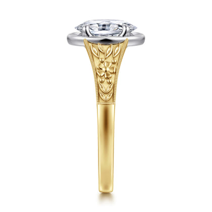 Billy - Vintage Inspired 14K White-Yellow Gold Oval Solitaire Diamond Engagement Ring