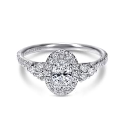14K White Gold Oval Halo Complete Diamond Engagement Ring