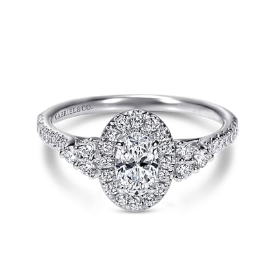 Bionda - 14K White Gold Oval Halo Complete Diamond Engagement Ring