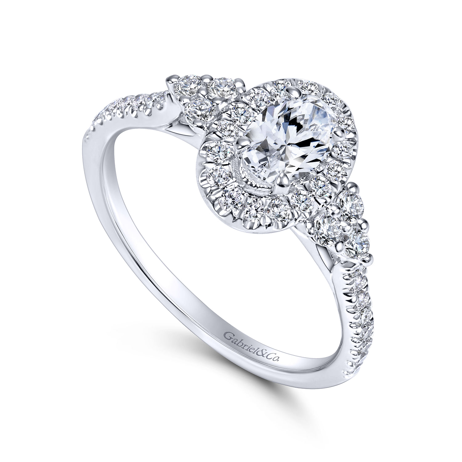 Bionda - 14K White Gold Oval Halo Complete Diamond Engagement Ring