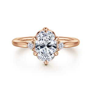 Blaise - 14K Rose Gold Oval Three Stone Diamond Engagement Ring