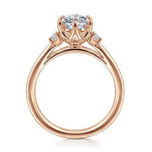 Blaise - 14K Rose Gold Oval Three Stone Diamond Engagement Ring