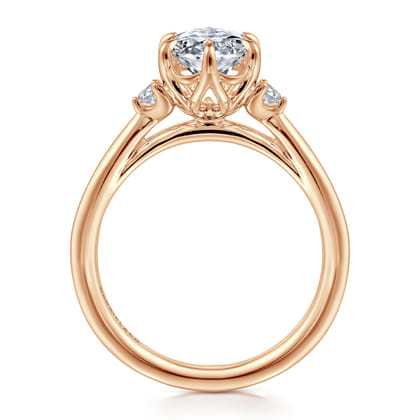 Blaise - 14K Rose Gold Oval Three Stone Diamond Engagement Ring