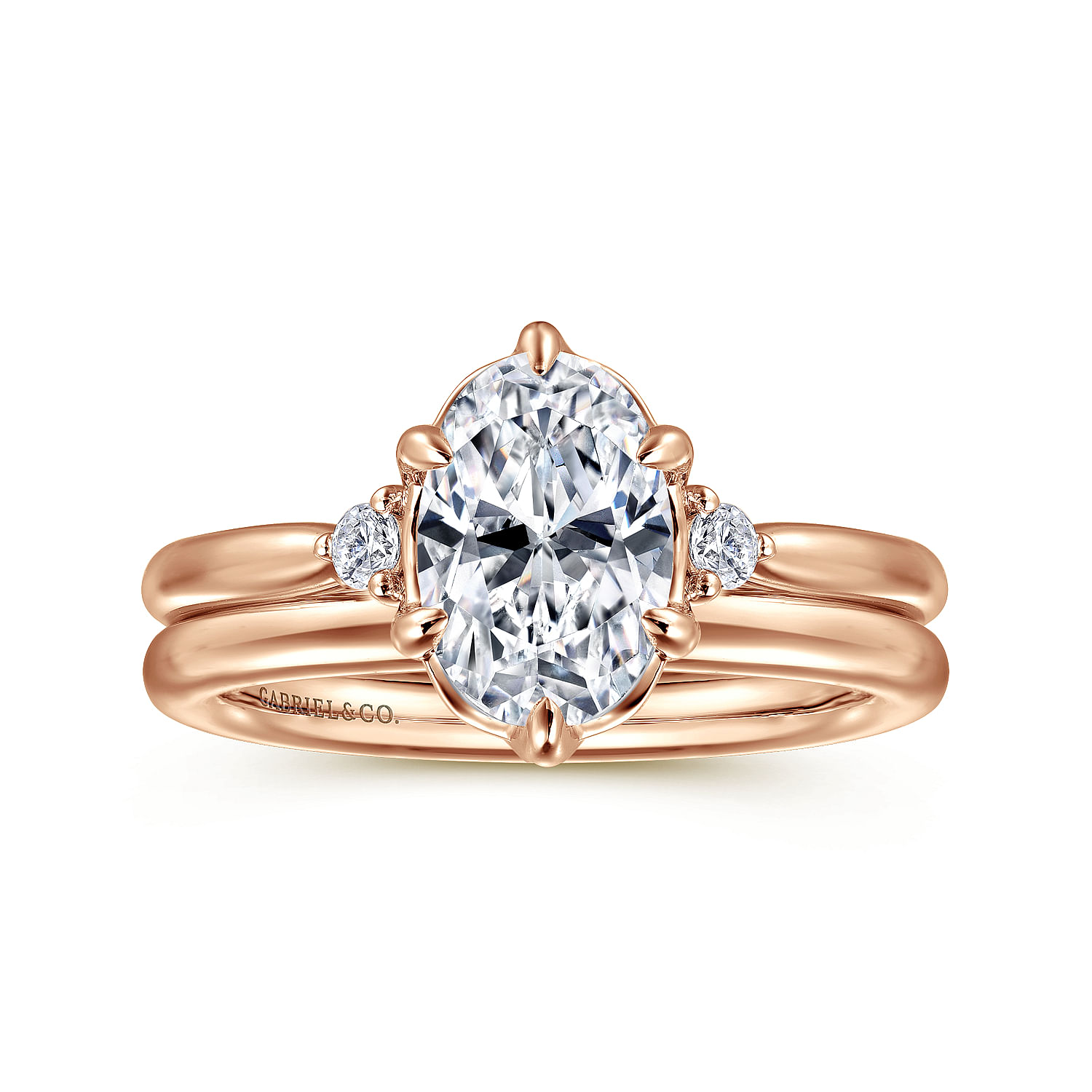 Blaise - 14K Rose Gold Oval Three Stone Diamond Engagement Ring