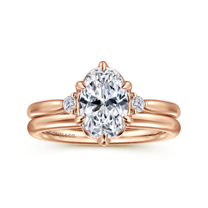 Blaise - 14K Rose Gold Oval Three Stone Diamond Engagement Ring