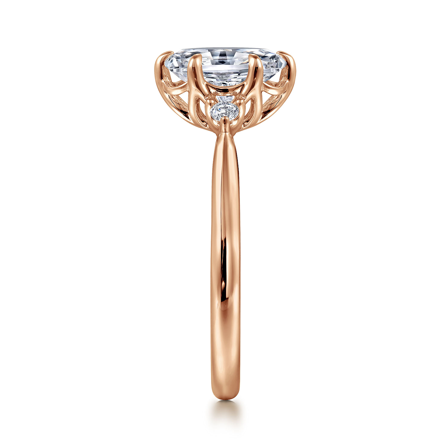 Blaise - 14K Rose Gold Oval Three Stone Diamond Engagement Ring