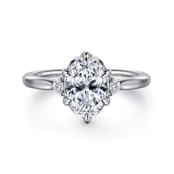 14K White Gold 6 Prong Oval Three Stone Diamond Engagement Ring