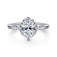 Blaise - 14K White Gold 6 Prong Oval Three Stone Diamond Engagement Ring
