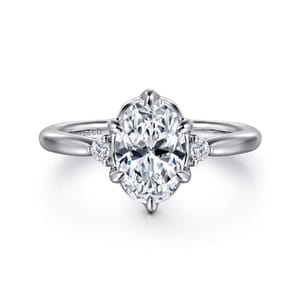 Blaise - 14K White Gold 6 Prong Oval Three Stone Diamond Engagement Ring