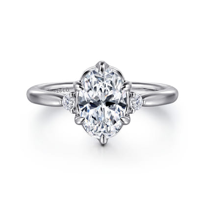 Blaise - 14K White Gold 6 Prong Oval Three Stone Diamond Engagement Ring