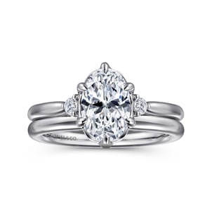 Blaise - 14K White Gold 6 Prong Oval Three Stone Diamond Engagement Ring