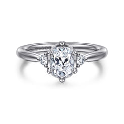 Blaise - 14K White Gold Elongated Cushion Three Stone Diamond Engagement Ring