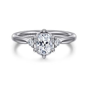 Blaise - 14K White Gold Elongated Cushion Three Stone Diamond Engagement Ring