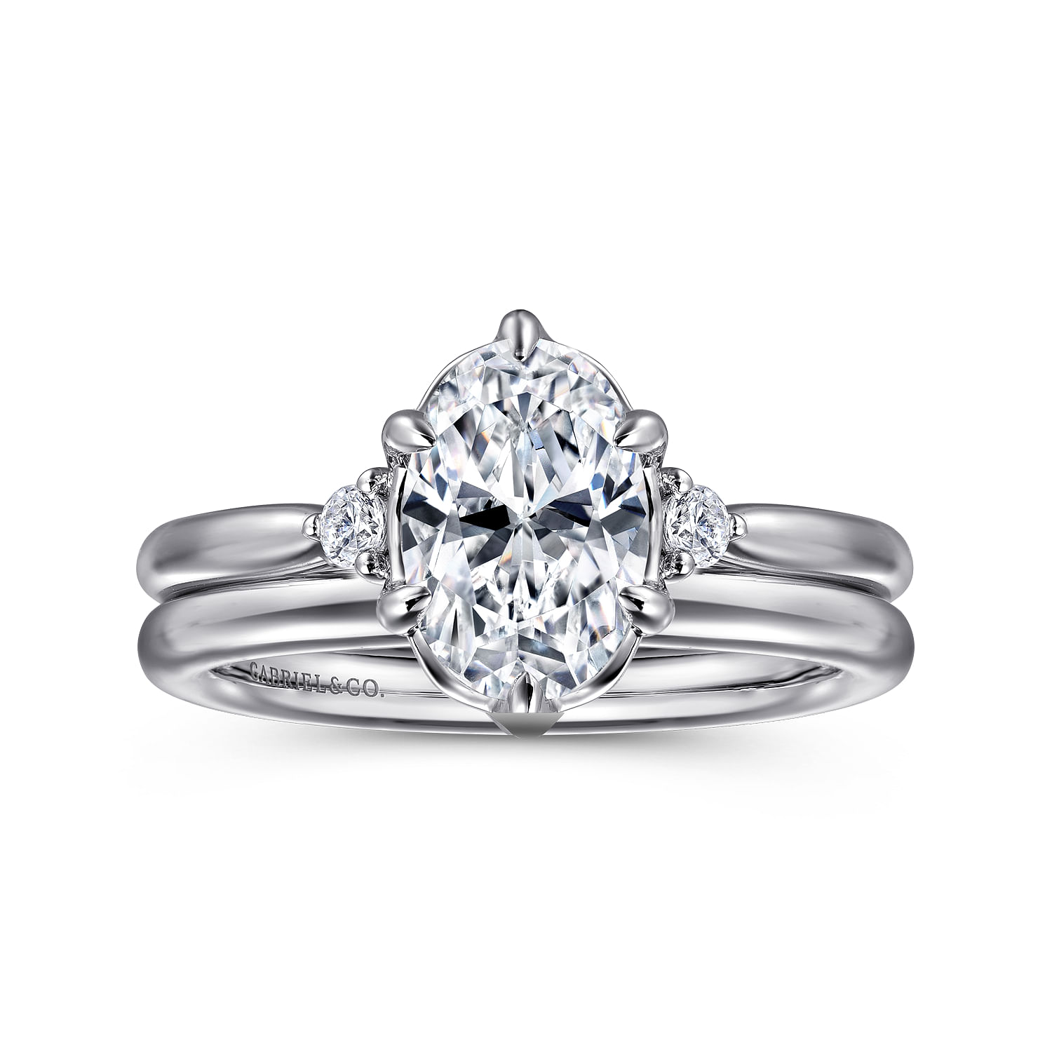 Blaise - 14K White Gold Oval Three Stone Diamond Engagement Ring