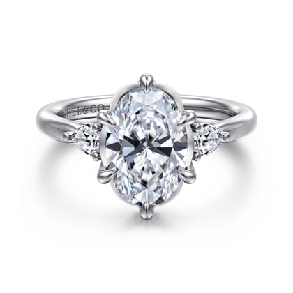 Blaise - 14K White Gold Oval Three Stone Diamond Engagement Ring