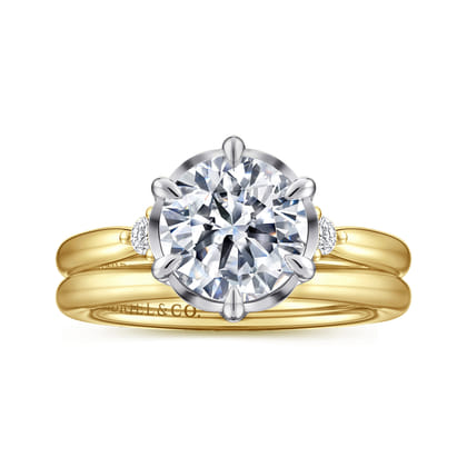 Blaise - 14K White-Yellow Gold Round Three Stone Diamond Engagement Ring