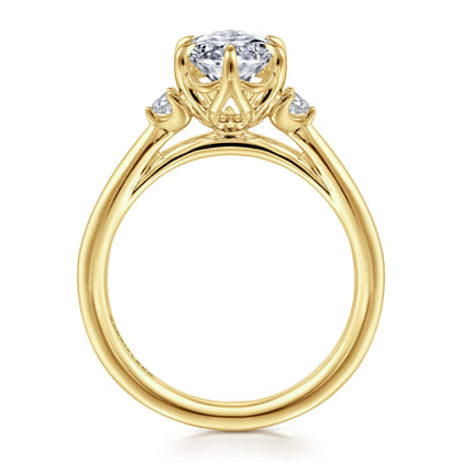 Blaise - 14K Yellow Gold 6 Prong Oval Three Stone Diamond Engagement Ring