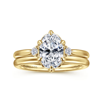 Blaise - 14K Yellow Gold 6 Prong Oval Three Stone Diamond Engagement Ring