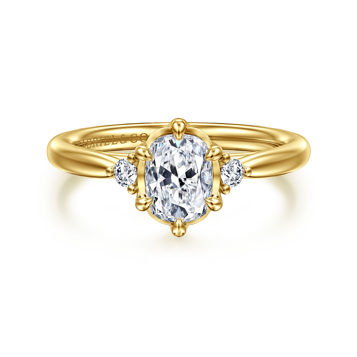 Blaise - 14K Yellow Gold Elongated Cushion Three Stone Diamond Engagement Ring