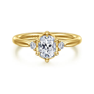 Blaise - 14K Yellow Gold Elongated Cushion Three Stone Diamond Engagement Ring