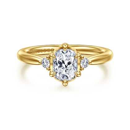 Blaise - 14K Yellow Gold Elongated Cushion Three Stone Diamond Engagement Ring