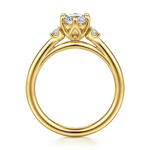 Blaise - 14K Yellow Gold Elongated Cushion Three Stone Diamond Engagement Ring