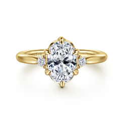 14K Yellow Gold Oval Three Stone Diamond Engagement Ring