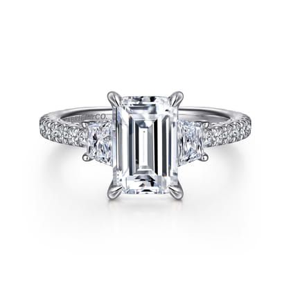 Blanka - 14K White Gold Emerald Cut Diamond Engagement Ring