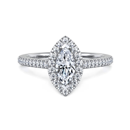Blossom - 14K White Gold Marquise Shape Halo Diamond Engagement Ring