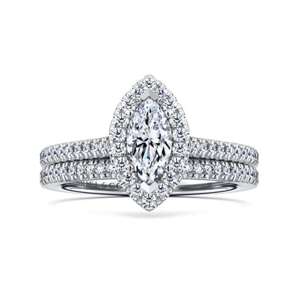 Blossom - 14K White Gold Marquise Shape Halo Diamond Engagement Ring