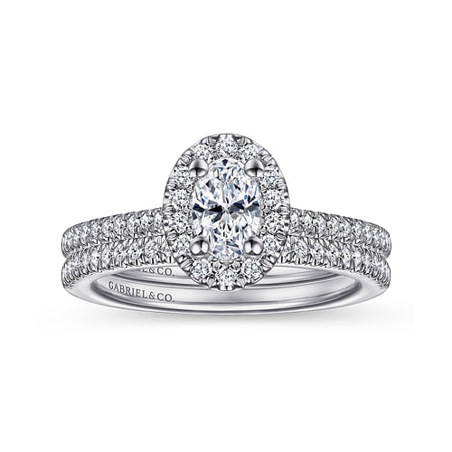 Blossom - 14K White Gold Oval Halo Diamond Engagement Ring - 0.28 ct - Shot 4