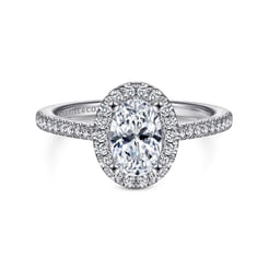 14K White Gold Oval Halo Diamond Engagement Ring