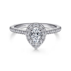 Blossom - 14K White Gold Pear Shape Halo Diamond Engagement Ring