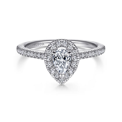 Blossom - 14K White Gold Pear Shape Halo Diamond Engagement Ring