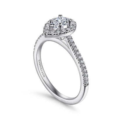 Blossom - 14K White Gold Pear Shape Halo Diamond Engagement Ring