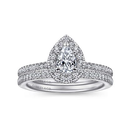 Blossom - 14K White Gold Pear Shape Halo Diamond Engagement Ring