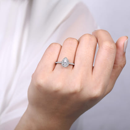 Blossom - 14K White Gold Pear Shape Halo Diamond Engagement Ring