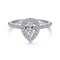 Blossom - 14K White Gold Pear Shape Halo Diamond Engagement Ring