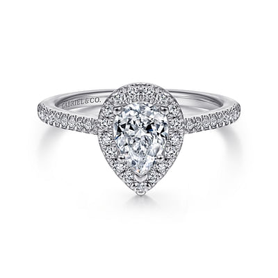 Blossom - 14K White Gold Pear Shape Halo Diamond Engagement Ring