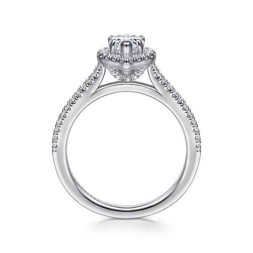 Blossom - 14K White Gold Pear Shape Halo Diamond Engagement Ring - 0.3 ct - Shot 2
