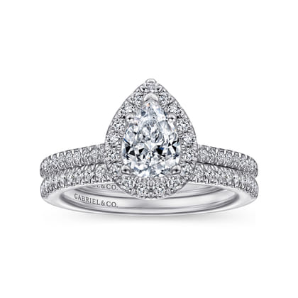 Blossom - 14K White Gold Pear Shape Halo Diamond Engagement Ring