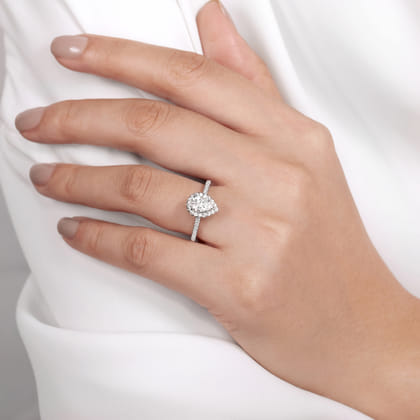 Blossom - 14K White Gold Pear Shape Halo Diamond Engagement Ring