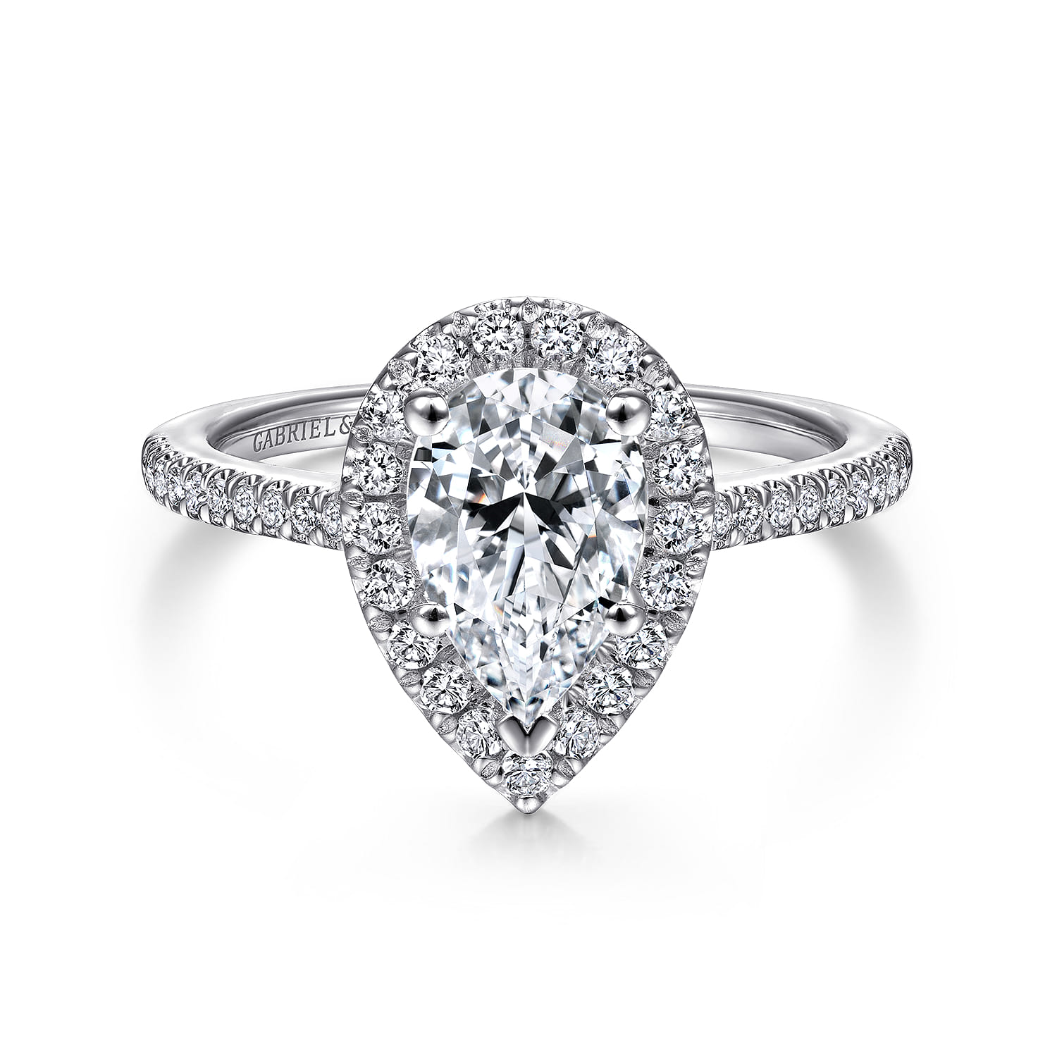 Blossom - 14K White Gold Pear Shape Halo Diamond Engagement Ring