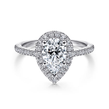 Blossom - 14K White Gold Pear Shape Halo Diamond Engagement Ring