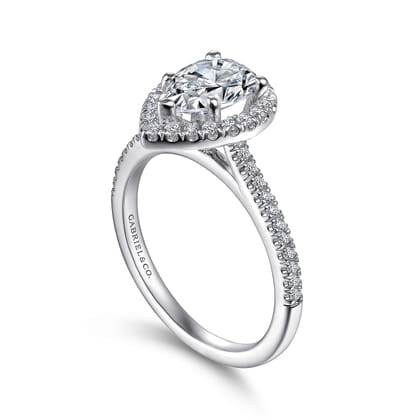 Blossom - 14K White Gold Pear Shape Halo Diamond Engagement Ring