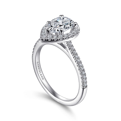 Blossom - 14K White Gold Pear Shape Halo Diamond Engagement Ring - 0.36 ct - Shot 3