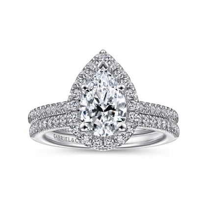 Blossom - 14K White Gold Pear Shape Halo Diamond Engagement Ring