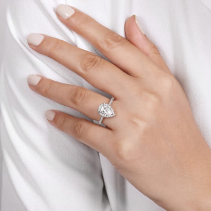 Blossom - 14K White Gold Pear Shape Halo Diamond Engagement Ring