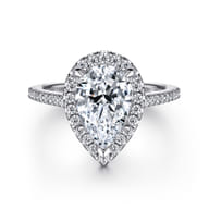 Blossom - 14K White Gold Pear Shape Halo Diamond Engagement Ring